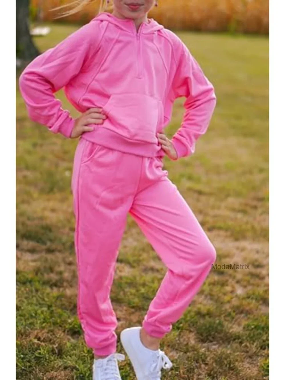 Girls Athletic 2-Piece Hoodie Sweatsuit Set with Pockets